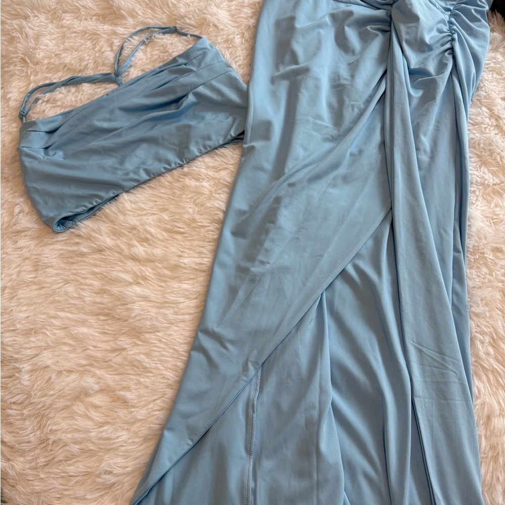 Light Blue Two-Piece skirt Set